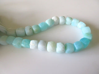 Blue Peruvian Opal Faceted Box Cube Beads, 9mm Blue Opal Cube Beads, Sold As 4 Inch And 8 inch, SKU 106