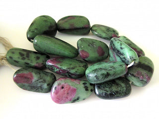 Ruby Zoisite Smooth Tumbles Beads, Natural Ruby Zoisite Tumbles, 22mm To 35mm Beads, Sold As 8 Inch Half Strand/16 Inch Strand, GDS516