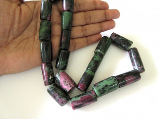 Natural Ruby Zoisite Smooth Pipe Shaped Tube Large Tumbles Beads, 20mm To 30mm Beads, Sold As 9 Inch Strand/18 Inch Strand, GDS519