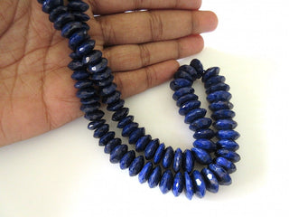 Blue Sapphire German Cut Faceted Disc Shaped Tyre Rondelle Beads, 8mm To 12mm Beads, Sold As 8 Inch Half Strand/16 Inch Strand, GDS555