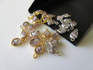 2 Pieces Natural Rare Raw Rough Pink Diamond Double Loop Connectors 925 Silver Diamond Connectors 5mm to 6mm Each