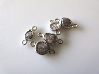 2 Pieces Natural Rare Raw Rough Pink Diamond Double Loop Connectors 925 Silver Diamond Connectors 5mm to 6mm Each