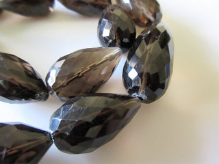 3 Strands Wholesale Natural Smoky Quartz Faceted Straight Drilled Tear Drop Briolette Beads, 20mm to 25mm Beads 17 Inch Strand, GDS172