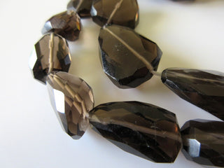Natural Smoky Quartz Faceted Tumbles Beads, 12mm to 20mm Beads 16 Inch Strand, GDS175
