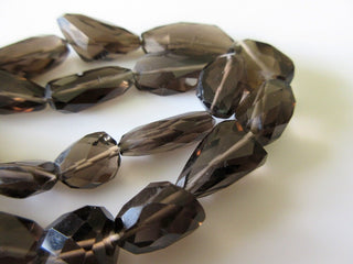 Natural Smoky Quartz Faceted Tumbles Beads, 12mm to 20mm Beads 16 Inch Strand, GDS175