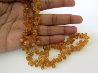 5 Strands Wholesale Natural Citrine Smooth Teardrop Briolette Beads, Citrine Teardrop Beads, 8mm To 7mm, 13 Inch Strand, GDS187