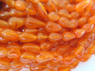 5 Strands Wholesale Natural Carnelian Smooth Straight Drilled Tear Drop Briolette Beads, 8mm To 9mm Beads, 13 Inch Strand, GDS220