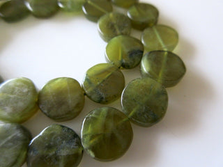 5 Strands Wholesale Vessonite Green Garnet Smooth Flat Coin Beads, 9mm Each, 13 Inch Strand, GDS248