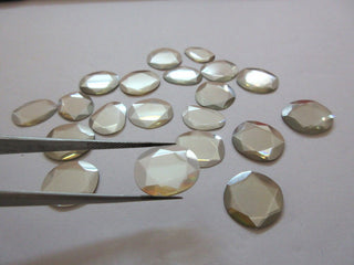 20 Pieces Wholesale 8mm to 10mm White Moissanite Flat Back Rose Cut Cabochon, Moissanite Rose Cut Diamond Slice, M10
