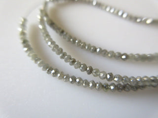 Rare Tiny All 2mm Faceted Perfect Round Grey Diamond Beads, Natural Raw Rough Diamond Beads, Sold As 4 Inch/8 Inch/16 Inch Strand, DDS347