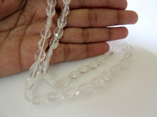 13 Inch Strand Wholesale Natural Crystal Quartz Faceted Oval Tumbles Beads, Rock Crystal 9mm To 10mm Beads, Sold As 5/50 Strands, GDS462