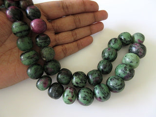Natural Ruby Zoisite Smooth Large Round Beads, 12mm To 19mm Ruby Zoisite Rondelles , 8 Inch Half Strand/16 Inch Full Strand, GDS524