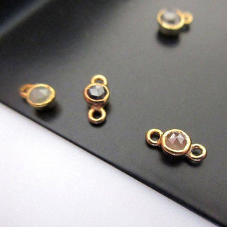 1 Piece 5mm Rose Cut Diamond Connector Single Double Loop Sterling Silver Connectors, Gold Plated Jewelry Bezel Connectors, DDS430/3
