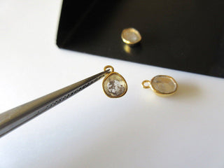 1 Piece 6mm Rose Cut Diamond Slice Connector Single Loop Sterling Silver, 18K Gold Plated Connectors, Jewelry Bezel Connectors