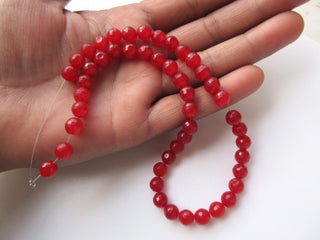 Red Jasper Large Hole Gemstone beads, 7.5mm Red Jade Faceted Round Beads, 1mm Drill Size, 13 Inch Strand, GDS416