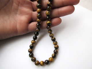 Tiger Eye Large Hole Gemstone beads, 8mm Tigers Eye Smooth Round Beads, 1mm Drill, 12 Inch Strand, GDS417