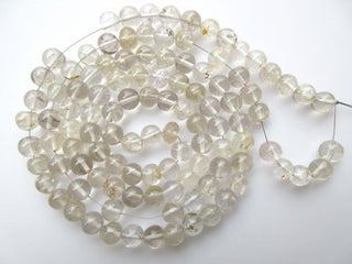 Rutilated Quartz Large Hole Gemstone beads, 8mm Rutile Quartz Smooth Round Beads, 1mm Drill, 15 Inch Strand, GDS420