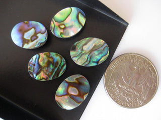 10 Pieces 11x9mm Each Natural Abalone Shell Oval Shaped Cabochons, Black Mother of Pearl Flat Back Gemstones Cabochons, BB150