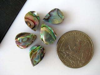 5 Pieces Natural Abalone Shell Pear Shaped Cabochons, Black Mother of Pearl Flat Back Gemstones Cabochons, 9x13mm Each, BB151