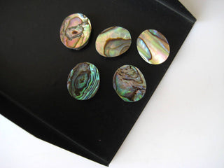 5 Pieces 16x12mm Each Natural Abalone Shell Oval Shaped Cabochons, Black Mother of Pearl Flat Back Gemstones Cabochons, BB153