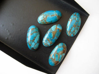 5 Pieces 20x10mm Each Blue Copper Turquoise Oval Shaped Smooth Flat Back Loose Cabochons BB178