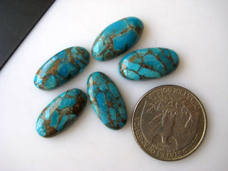 5 Pieces 20x10mm Each Blue Copper Turquoise Oval Shaped Smooth Flat Back Loose Cabochons BB178