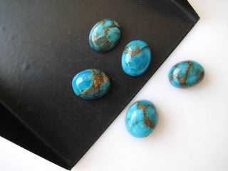 10 Pieces 10x8mm Each Blue Copper Turquoise Oval Shaped Smooth Flat Back Loose Cabochon BB186