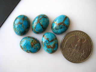 5 Pieces 16x12mm Each Blue Copper Turquoise Oval Shaped Smooth Flat Back Loose Cabochons BB188