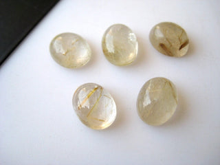 20 Pieces 10x8mm Each Gold Rutilated Quartz Oval Shaped Flat Back Loose Cabochons BB238