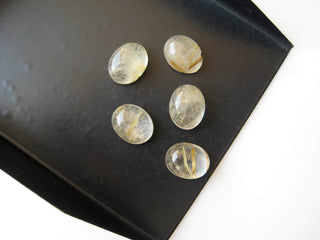 20 Pieces 10x8mm Each Gold Rutilated Quartz Oval Shaped Flat Back Loose Cabochons BB238