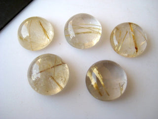 10 Pieces 11x11mm Each Gold Rutilated Quartz Round Shaped Smooth Flat Back Loose Cabochons BB242