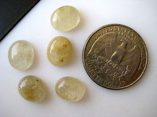 10 Pieces 11x9mm Each Gold Rutilated Quartz Oval Shaped Smooth Flat Back Loose Cabochons BB243