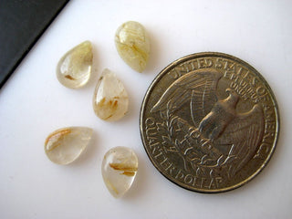 20 Pieces 9x6mm Each Gold Rutilated Quartz Pear Shaped Smooth Flat Back Loose Cabochons BB244