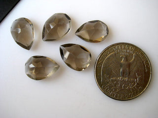 5 Pieces 14x10mm Natural Smoky Quartz Pear Shaped Flat Back Faceted Loose Cabochons BB289