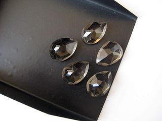 5 Pieces 14x10mm Natural Smoky Quartz Pear Shaped Flat Back Faceted Loose Cabochons BB289