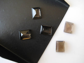 10 Pieces 9x7mm Each Natural Smoky Quartz Rectangle Shaped Flat Back Faceted Loose Cabochons BB292