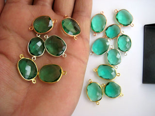 10Pcs Emerald Color Hydro Quartz Jewelry Bezel Connectors, Silver Gold Rose Gold Gemstone Connectors, CCC1