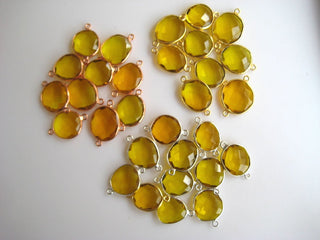 10Pcs Yellow Color Hydro Quartz Jewelry Bezel Connectors, Silver Gold Rose Gold Gemstone Connectors, CCC3