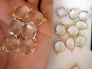 10Pcs Quartz Crystal Rose Cut Jewelry Bezel Connectors, Silver Gold Rose Gold Gemstone Connectors, CCC14