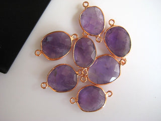 10 Pieces Natural Amethyst Rose Cut Jewelry Bezel Connectors, Silver Gold Rose Gold Gemstone Connectors, CCC15