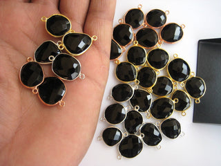 10Pcs Black Onyx Rose Cut Jewelry Bezel Connectors, Silver Gold Rose Gold Gemstone Connectors, CCC17