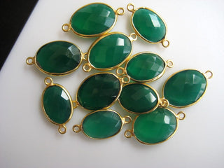 10Pcs Green Onyx Rose Cut Cabochon Jewelry Bezel Connectors, Silver Gold Rose Gold Gemstone Connectors, CCC18