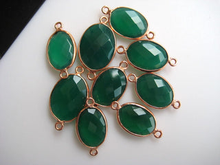 10Pcs Green Onyx Rose Cut Cabochon Jewelry Bezel Connectors, Silver Gold Rose Gold Gemstone Connectors, CCC18