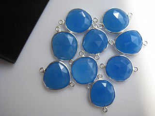 10 Pieces Blue Chalcedony Rose Cut Jewelry Bezel Connectors, Silver Gold Rose Gold Gemstone Connectors, CCC20