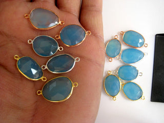 10 Pieces Aqua Blue Chalcedony Jewelry Connectors, Bezel Connectors, Silver Gold Rose Gold Gemstone Connectors, CCC21