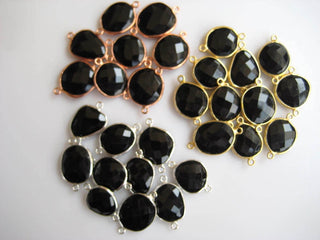 10Pcs Black Onyx Rose Cut Jewelry Bezel Connectors, Silver Gold Rose Gold Gemstone Connectors, CCC17