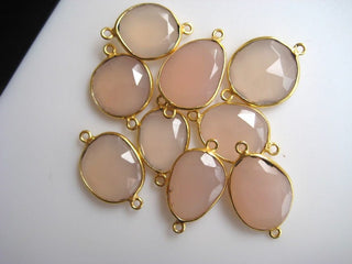 10Pcs Pink Chalcedony Rose Cut Jewelry Bezel Connectors, Silver Gold Rose Gold Gemstone Connectors, CCC12