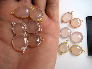 10Pcs Pink Chalcedony Rose Cut Jewelry Bezel Connectors, Silver Gold Rose Gold Gemstone Connectors, CCC12