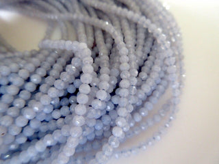 3mm Natural Aqua Blue Chalcedony Faceted Round Rondelles Beads, Excellent Uniform Cut, 13 Inch Strand, GDS498