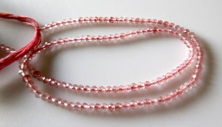 3mm Natural Strawberry Quartz Faceted Round Rondelles Beads, Excellent Uniform Cut, 13 Inch Strand, GDS514